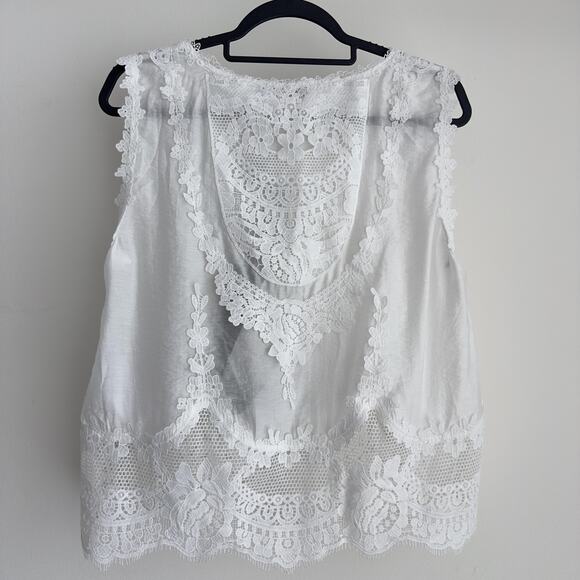 Rich Radi Q's Top Womens Large White Lace Embroidered Tank Vest Boho Elegant - Picture 6 of 16
